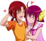  :d ^_^ bow closed_eyes commentary_request eyes_closed hair_bow heart hino_akane hoshizora_miyuki multiple_girls open_mouth pink_hair precure red_hair redhead short_hair simple_background smile smile_precure! suzushiro_yukari white_background 