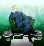  blonde_hair blue_eyes chin_rest couch crossed_legs fate/zero fate_(series) highres kayneth_archibald_el-melloi legs_crossed male mercury piroshiki123 sitting solo volumen_hydragyrum 