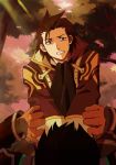  absurdres alvin_(tales_of_xillia) asphyxiation black_hair brown_eyes brown_hair choking clenched_teeth coat cravat highres jude_mathis ku-tachibana male multiple_boys scared spoilers tales_of_(series) tales_of_xillia tree 