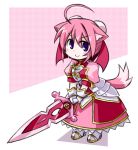  animal_ears armor dog_days dog_ears dog_tail kugelschreiber millhiore_f_biscotti pink_hair purple_eyes short_hair sword tail violet_eyes weapon 