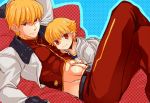  adult blonde_hair casual child child_gilgamesh dual_persona fate/hollow_ataraxia fate_(series) gilgamesh male midriff multiple_boys red_eyes sunday31 young 
