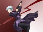  belt brown_eyes buckle coat cross formal gun lever_action looking_back matokichi necktie open_mouth pant_suit rifle serious short_hair silver_hair solo suit umineko_no_naku_koro_ni ushiromiya_kyrie weapon 