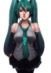  detached_sleeves green_eyes green_hair gyoutaku hatsune_miku long_hair simple_background solo thigh-highs thighhighs twintails vocaloid 