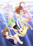  :d :o barefoot bikini blonde_hair blue_eyes bow brown_hair casual_one-piece_swimsuit fate_testarossa freediving hair_bobbles hair_ornament long_hair lyrical_nanoha mahou_shoujo_lyrical_nanoha mahou_shoujo_lyrical_nanoha_a&#039;s mahou_shoujo_lyrical_nanoha_a's multiple_girls navel one-piece_swimsuit open_mouth red_eyes school_swimsuit short_hair short_twintails smile sumeragi_kou swimming swimsuit takamachi_nanoha twintails underwater yagami_hayate 