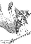  broom chatamaru_(irori_sabou) hat kirisame_marisa monochrome simple_background solo touhou tyata-maru white_background witch_hat 