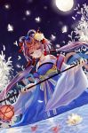  chinese_clothes closed_eyes dutch_angle eyelashes eyes_closed fengzao flower hair_flower hair_ornament hair_rings hanfu highres lantern long_hair luo_tianyi moon nail_polish night traditional_clothes vocaloid water 