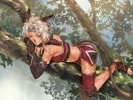  artist_request blonde_hair cat_ears cat_tail elbow_gloves final_fantasy final_fantasy_xi gloves lying mithra on_stomach tail tree_branch 