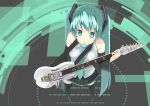  aqua_eyes aqua_hair binary boots detached_sleeves electric_guitar from_above guitar handle_cutout hatsune_miku instrument long_hair looking_at_viewer mouth_hold necktie nino_h plectrum skirt solo thigh-highs thigh_boots thighhighs twintails very_long_hair vocaloid whammy_bar 