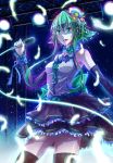  bad_id brooch detached_sleeves feathers flower gumi hair_flower hair_ornament highres jewelry microphone paparins solo stage_lights vocaloid 