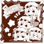  &gt;_&lt; :&gt; anger_vein bad_id bow character_name chibi clone flandre_scarlet four_of_a_kind_(touhou) hat hat_bow monochrome ominaeshi_(takenoko) open_mouth short_hair side_ponytail smile star touhou 