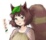  :p animal_ears brown_hair futatsuiwa_mamizou glasses green_eyes leaf leaf_on_head magical_ondine raccoon_ears raccoon_tail round_glasses solo tail tongue touhou 