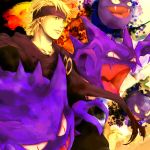  1boy blonde_hair fangs gastly gengar ghost gym_leader haunter headband hoodie k_knuckle male matsuba_(pokemon) pokemon pokemon_(creature) pokemon_(game) pokemon_hgss 