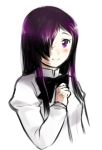  bow hair_over_one_eye ikezawa_hanako katawa_shoujo long_hair magical_ondine purple_eyes purple_hair scar school_uniform solo violet_eyes 