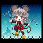  alternate_costume animal_ears black_legwear bow castle detached_sleeves disneyland dowsing_rod grey_hair iris_anemone mouse_ears mouse_tail nazrin open_mouth puffy_sleeves red_eyes short_hair solo star tail thigh-highs thighhighs touhou vest 