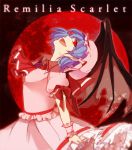  ascot bat_wings blue_hair fang hat hat_ribbon jewelry lgw7 moon open_mouth puffy_sleeves red_eyes red_moon remilia_scarlet ribbon shaft_look short_hair short_sleeves solo touhou wings wrist_cuffs 