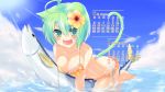  :d ahoge animal animal_ears bikini blush breasts calendar cat_ears cat_tail catgirl cleavage dodome-iro_mayonnaise dodome_(sharon) fish flower frilled_bikini frills green_eyes green_hair hair_flower hair_ornament highres large_breasts looking_at_viewer open_mouth original partially_submerged sharon_(dodomayo) short_hair side-tie_bikini smile solo summer sunbeam sunlight swimsuit tail untied wallpaper water 