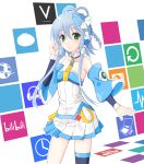  1girl blue_hair detached_sleeves green_eyes highres luo_tianyi solo vocaloid wulock 
