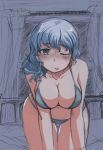  1girl all_fours artist_request asymmetrical_hair bare_shoulders bed blush breasts cleavage collarbone drunk grey_eyes handa_keisuke hips large_breasts leaning_forward merlin_prismriver navel nose_blush oekaki on_bed panties rough silver_eyes silver_hair sketch solo thigh_gap thighs tongue tongue_out touhou underwear underwear_only wavy_hair wink 