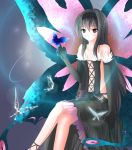  accel_world antenna_hair bare_shoulders black_hair brown_eyes butterfly butterfly_wings dress elbow_gloves gloves hairband highres kokonoko_to_cream kuroyukihime long_hair wings 