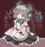  alternate_costume animal_ears apron blush bow frills grey_hair hair_ornament iris_anemone long_sleeves mouse_ears mouse_tail nazrin puffy_sleeves red_eyes short_hair smile solo tail touhou translated translation_request wide_sleeves 