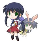  blue_hair bunny_ears chibi child dual_persona green_eyes kannazuki_yukito kanon kawasumi_mai long_hair rabbit_ears school_uniform sword weapon 