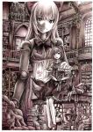  book doll doll_joints goliath_doll highres monochrome nobita purple shanghai_doll spell_card touhou traditional_media 
