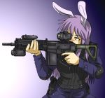  assault_rifle bad_id battle_rifle bunny_ears gun junkei long_hair operator purple_hair rabbit_ears red_eyes reisen_udongein_inaba rifle touhou vest weapon 