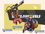   animal_ears artist_request brown_hair crossover fang flamethrower holo long_hair red_eyes ribbon spice_and_wolf tail team_fortress_2 the_pyro translation_request wallpaper wolf_ears  