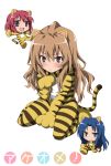  animal_costume animal_ears brown_eyes brown_hair chibi costume kawashima_ami kushieda_minori long_hair shouji_2 tiger_costume tiger_ears tiger_print toradora! 