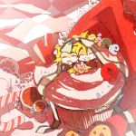  boy_in_food cake candy candy_cane checkered cherry chibi cupcake food fruit girl_in_food in_food kagamine_len kagamine_rin miniboy minigirl nia_(four_winds) nia_(pixiv774722) pastry siblings smile twins vocaloid 