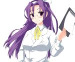  clipboard glasses hairband labcoat long_hair purple_eyes purple_hair touhou yuku_(kiollion) 