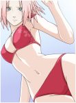  bikini breasts cleavage female green_eyes haruno_sakura naruto pink_hair simple_background solo swimsuit 