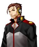  big_al brown_hair engloid headphones headset kotorain male simple_background smile solo stitches vocaloid yellow_eyes 