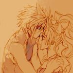  1girl asu_(asoras) bad_id closed_eyes cloud_strife couple dissidia_final_fantasy faux_traditional_media final_fantasy final_fantasy_vi final_fantasy_vii forehead_kiss kiss simple_background tears tina_branford 