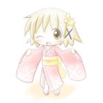  brown_eyes brown_hair hidamari_sketch japanese_clothes kakie_(tiger) short_hair star wink yuno 