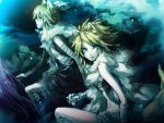  bandage bandages blonde_hair blue_eyes double_click_(artist) kagamine_len kagamine_rin short_hair siblings sitting tail twins vocaloid 