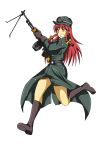  boots braid gun hat highres hong_meiling junkei long_hair machine_gun military red_eyes red_hair redhead rpd touhou twin_braids weapon 