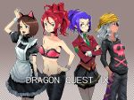  alternate_costume animal_ears annotated annotation_request boyaking brown_eyes brown_hair casual character_request contemporary dragon_quest dragon_quest_ix glasses grey_hair idol maid multiple_girls pantyhose purple_hair red_eyes red_hair redhead skirt 