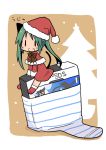  animal_ears blush cat_ears cat_tail chibi christmas fang francesca_lucchini green_hair long_hair luu nintendo_ds open_mouth santa_costume solo strike_witches tail thigh-highs thighhighs 