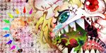  acid_trip album_cover anhiru blonde_hair blue_eyes branch cover fingernails flandre_scarlet fork jewelry middle_finger nails open_mouth piercing red_eyes ring skull slime superflat surreal tears teeth tongue touhou uvula what 