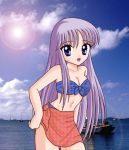  athena beach bikini kidou_saori long_hair purple_hair saint_seiya saori_kido smile swimsuit tagme 