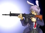  assault_rifle battle_rifle blazer bunny_ears gun howa_type_64 junkei long_hair necktie purple_hair rabbit_ears red_eyes reisen_udongein_inaba rifle touhou weapon 