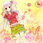  candy food_as_clothes food_themed_clothes heart navel original pink_hair red_eyes side_ponytail solo 