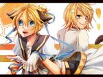  aqua_eyes bell blonde_hair cat_bell cat_ears gloves hair_ornament hair_ribbon hairclip jingle_bell kagamine_len kagamine_rin magical_nuko-lenlen_(vocaloid) ribbon semaru siblings smile tears twins vocaloid 