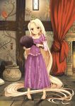  :t angry barefoot blonde_hair blush chameleon child disney dress feet flat_chest frog frying_pan highres long_hair pascal_(tangled) pink_dress pout rapunzel rapunzel_(disney) solo tangled tomozo_kaoru very_long_hair yellow_eyes 