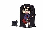  black_hair blue_eyes casual chan_co chibi guitar hatsune_miku instrument simple_background twintails vocaloid 