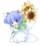 blue_hair blush fairy fang flower highres r_pascal sunflower sunflower_fairy touhou transparent_background wings 