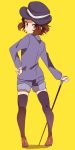  cane from_behind hat hercule_poirot hercule_poirot_(cosplay) hyouka ibara_mayaka kimi_ni_matsuwaru_mystery looking_back red_eyes short_hair shorts sunameri_oishii thigh-highs thighhighs 