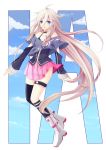  ahoge bare_shoulders blue_eyes boots braid character_name choker ia_(vocaloid) long_hair looking_at_viewer off_shoulder open_mouth pink_hair single_thighhigh skirt solo thigh-highs thigh_strap thighhighs twin_braids very_long_hair vocaloid 