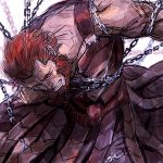  armor beard cape chain chains facial_hair fate/zero fate_(series) male red_hair redhead rider_(fate/zero) solo tied_up ttakuann 